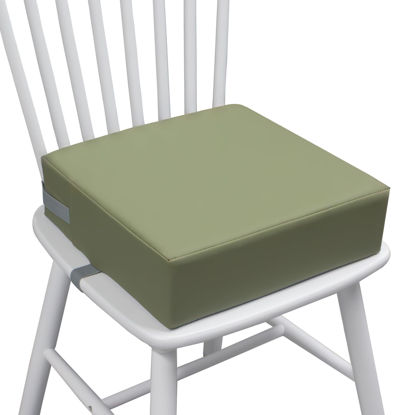 Picture of Toddler Booster Seat for Dining Table, 2 Elastic Seat Belts,Anti Scratch PU Skin-Friendly, Waterproof,Anti-Wrinkle, Detachable Non-Slip Bottom - Green