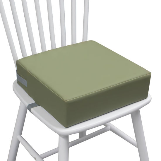Picture of Toddler Booster Seat for Dining Table, 2 Elastic Seat Belts,Anti Scratch PU Skin-Friendly, Waterproof,Anti-Wrinkle, Detachable Non-Slip Bottom - Green