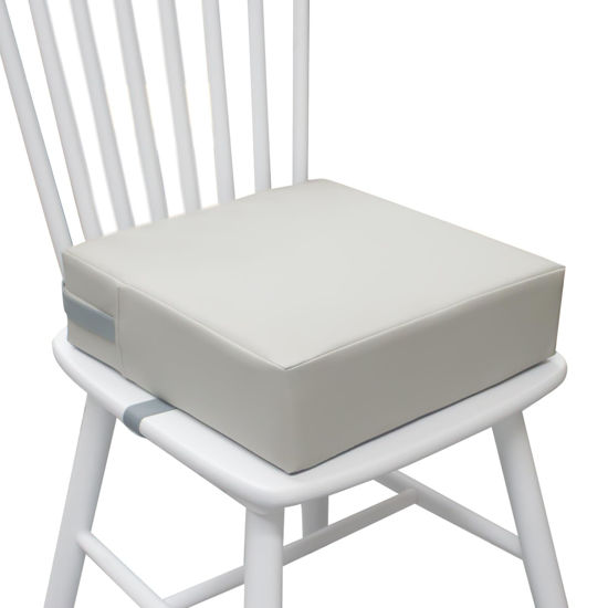Picture of Toddler Booster Seat for Dining Table, 2 Elastic Seat Belts, Anti Scratch PU Skin-Friendly, Waterproof, Anti-Wrinkle, Detachable Non-Slip Bottom - Light Gray