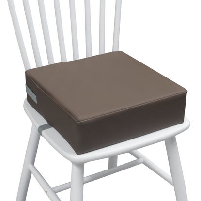 Picture of Toddler Booster Seat for Dining Table, Two Elastic Seat Belts, Anti-Scratch PU Skin-Friendly, Waterproof, Anti-Wrinkle, Detachable Non-Slip Bottom - Dark Brown