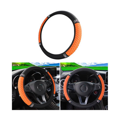 Picture of Osilly Bling Car Steering Wheel Cover, 15 Inch Rhinestones Soft Leather Elastic Steering Wheel Protector, Sparkly Crystal Diamond for Women Girls (Orange)