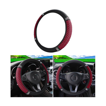 Picture of Osilly Bling Car Steering Wheel Cover, 15 Inch Rhinestones Soft Leather Elastic Steering Wheel Protector, Sparkly Crystal Diamond for Women Girls (Wine Red)