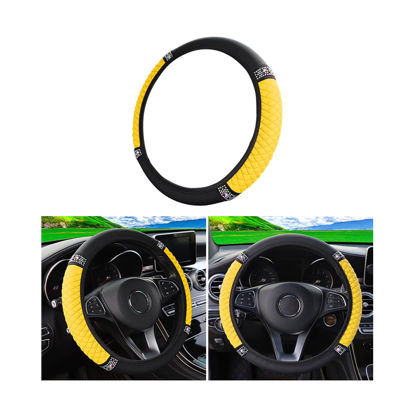Picture of Osilly Bling Car Steering Wheel Cover, 15 Inch Rhinestones Soft Leather Elastic Steering Wheel Protector, Sparkly Crystal Diamond for Women Girls (Yellow)