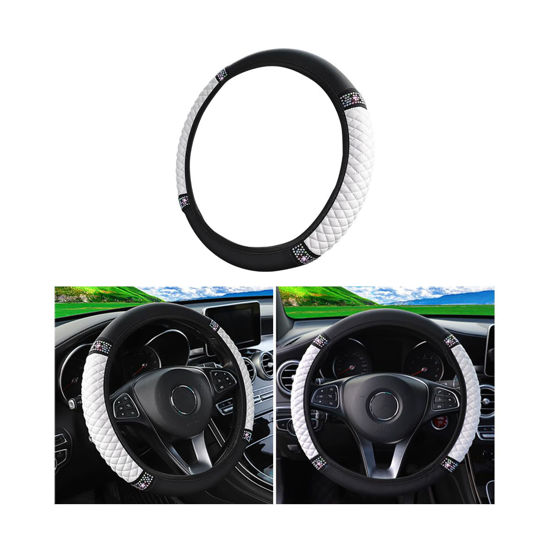 Picture of Osilly Bling Car Steering Wheel Cover, 15 Inch Rhinestones Soft Leather Elastic Steering Wheel Protector, Sparkly Crystal Diamond for Women Girls (White)