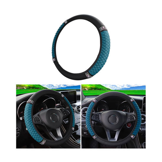 Picture of Osilly Bling Car Steering Wheel Cover, 15 Inch Rhinestones Soft Leather Elastic Steering Wheel Protector, Sparkly Crystal Diamond for Women Girls (Black Green)