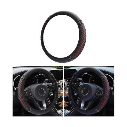 Picture of Osilly Bling Car Steering Wheel Cover, 15 Inch Rhinestones Soft Leather Elastic Steering Wheel Protector, Sparkly Crystal Diamond for Women Girls (Black/Red)