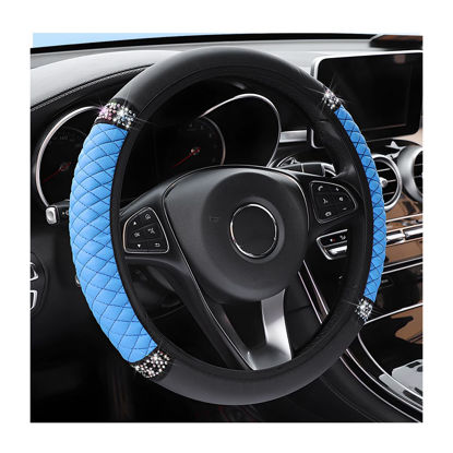 Picture of Osilly Bling Car Steering Wheel Cover, 15 Inch Rhinestones Soft Leather Elastic Steering Wheel Protector, Sparkly Crystal Diamond for Women Girls, Car Interior Accessories for Most Cars (Blue)