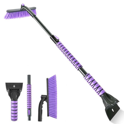 Picture of OUSHASAA 44" Ice Scraper and Snow Brush for Car Windshield with Extendable, 360° Pivoting, Soft Bristle Head, Foam Grip, for Car, Truck, SUV Window Tool (Purple)