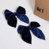 Picture of Navy Blue Fable Velvet Hair Bows Clip 5" Soft Velvet Ribbon Alligator Barrettes Hairpins Ponytail Wedding Dance Dress Decoration Accessories for Toddler Teen Baby Girls Kids