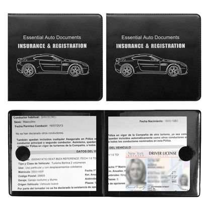 Picture of Ziciner Car Registration Insurance Holder, 2Pack Essential Auto Card Document Glove Box Organizer with Velcro Closure, Vehicle Interior Accessories Perfect for Most Car, Truck, SUV (Black/Big Car)