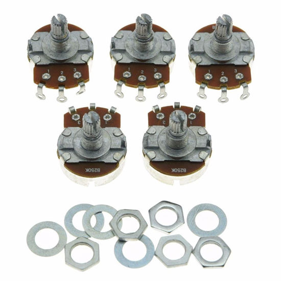 Picture of Dopro 5pcs Linear Guitar Pots Volume B250K Electric Guitar Large Pots 24mm Base with Short Split Shaft Guitar Potentiometer B250K