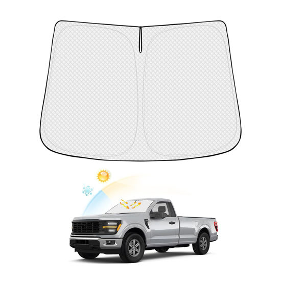 Picture of Canvcle Windshield Sun Shade for Ford F-150 2021-2024 F150 Accessories Thicken 6-Layer Front Window Sunshade Cover Sun Visor Protector Foldable Block UV Rays Keep Vehicle Cool