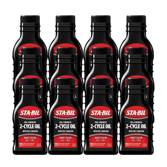 Picture of STA-BIL Full Synthetic 2-Cycle Oil - With Fuel Stabilizer For Up To 12 Months Protection - 1 Gallon Multi-Mix - 50:1/40:1 Mix Ratios - Low Smoke Formula, 2.6 fl. oz. (22403-12PK)