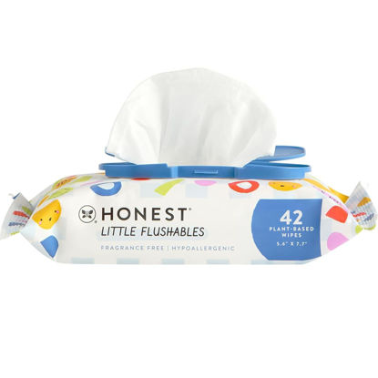 Picture of The Honest Company Plant-Based Toddler Flushable Wipes | Designed for Potty Training | 99% Water, Hypoallergenic, EWG Verified, Safe to Flush | Fragrance Free, 42 Count