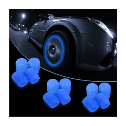 Picture of Luminous Tire Valve Stem Caps for Car, 12PCS Fluorescent Glow in The Dark Air Caps Cover, Illuminated Corrosion Resistant Tire Pressure Caps, Universal for Car, Truck, SUV, Motorcycles, Bike (Blue)