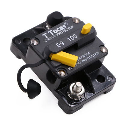 Picture of T Tocas 100 Amp Circuit Breaker with Manual Reset for Car Audio Solar System RV Truck, 12V- 48VDC, Waterproof (100A)