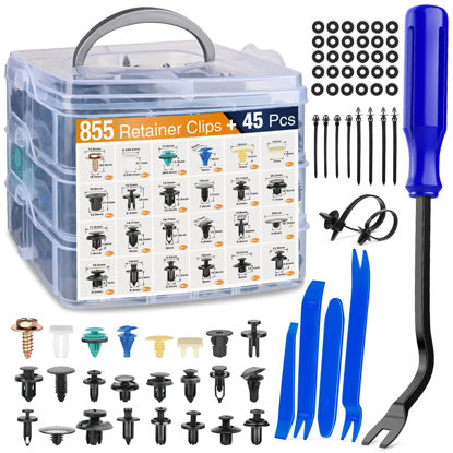 Picture of GOOACC 900Pcs Plastic Rivets and Auto Body Fasteners Assortment -24 Most Popular Sizes Nylon Bumper Clips with 10 Cable Ties for GM, Ford, Chrysler, Toyota, Honda, Nissan, Mazda, Chevy, Jeep, etc.