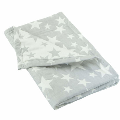 Picture of NTBAY 3 Layer Toddler Blanket, Muslin Cotton Jacquard Bed Blankets, Lightweight Thermal Baby Blanket, Super Soft and Warm Crib Blanket for All Seasons, Decoration Gift, 30"x40", Grey Star