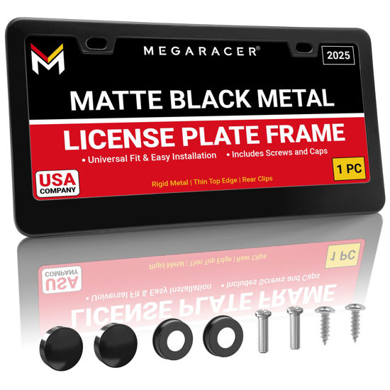 Picture of Matte Black License Plate Frame Holder | Metal License Plate Cover for Car Plate Frames | Car License Plate Frames Black Licence Plate Frame Holder Rear | Porta Placas Para Auto Car Tag Frame | 1 Pack