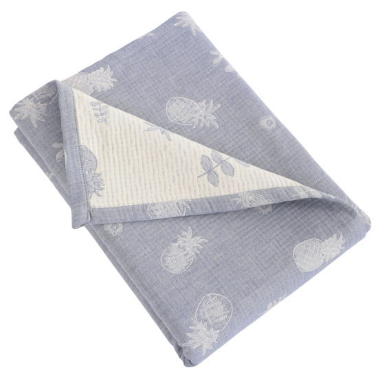 Picture of NTBAY 3 Layer Toddler Blanket, Muslin Cotton Jacquard Bed Blankets, Lightweight Thermal Baby Blanket, Super Soft and Warm Crib Blanket for All Seasons, Decoration Gift, 30"x40", Blue Pineapple