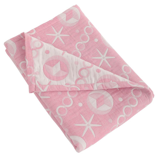 Picture of NTBAY 3 Layer Oversized Muslin Cotton Toddler Blanket, 45x60 Inches Jacquard Reversible Nursery Bed Blanket, Super Soft and Thermal Crib Blanket for All Seasons, Baby Gift, 45"x60", Pink Starfish