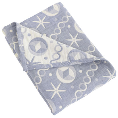 Picture of NTBAY 3 Layer Toddler Blanket, Muslin Cotton Jacquard Bed Blankets, Lightweight Thermal Baby Blanket, Super Soft and Warm Crib Blanket for All Seasons, Decoration Gift, 30"x40", Blue Starfish
