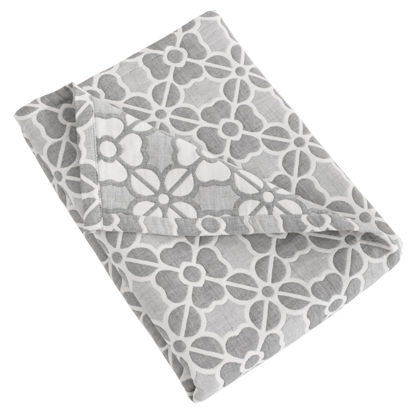 Picture of NTBAY 3 Layer Oversized Muslin Cotton Toddler Blanket, 45x60 Inches Jacquard Reversible Nursery Bed Blanket, Super Soft and Thermal Crib Blanket for All Seasons, Baby Gift, 45"x60", Grey Clover