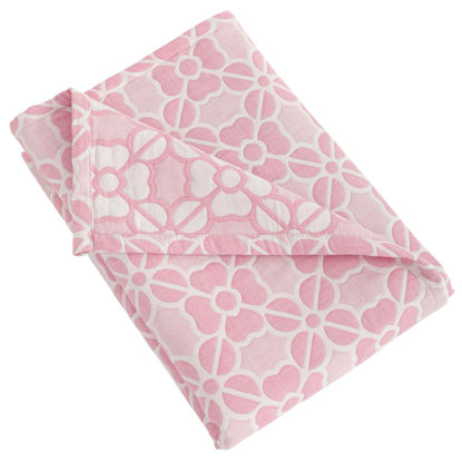 Picture of NTBAY 3 Layer Toddler Blanket, Muslin Cotton Jacquard Bed Blankets, Lightweight Thermal Baby Blanket, Super Soft and Warm Crib Blanket for All Seasons, Decoration Gift, 30"x40", Pink Clover