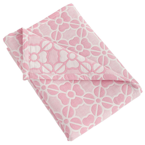 Picture of NTBAY 3 Layer Oversized Muslin Cotton Toddler Blanket, 45x60 Inches Jacquard Reversible Nursery Bed Blanket, Super Soft and Thermal Crib Blanket for All Seasons, Baby Gift, 45"x60", Pink Clover