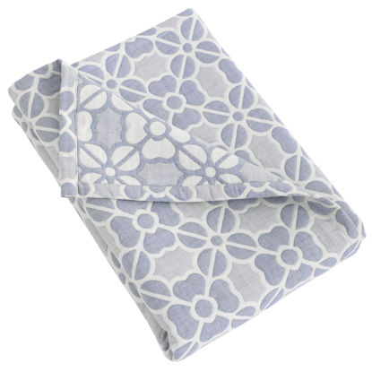 Picture of NTBAY 3 Layer Toddler Blanket, Muslin Cotton Jacquard Bed Blankets, Lightweight Thermal Baby Blanket, Super Soft and Warm Crib Blanket for All Seasons, Decoration Gift, 30"x40", Blue Clover