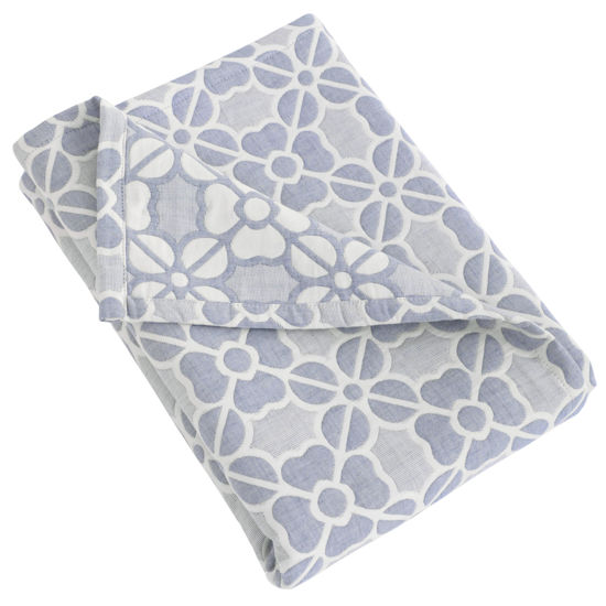 Picture of NTBAY 3 Layer Oversized Muslin Cotton Toddler Blanket, 45x60 Inches Jacquard Reversible Nursery Bed Blanket, Super Soft and Thermal Crib Blanket for All Seasons, Baby Gift, 45"x60", Blue Clover