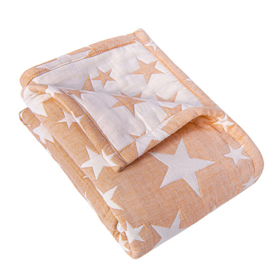 Picture of NTBAY 3 Layer Toddler Blanket, Muslin Cotton Jacquard Bed Blankets, Lightweight Thermal Baby Blanket, Super Soft and Warm Crib Blanket for All Seasons, Decoration Gift, 30"x40", Pale Orange Star
