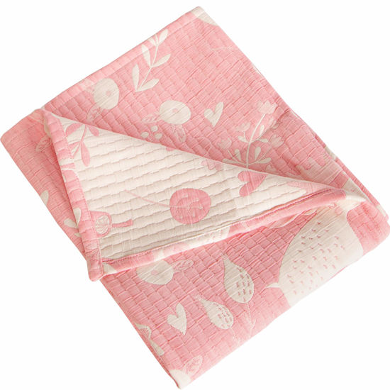 Picture of NTBAY 3 Layer Toddler Blanket, Muslin Cotton Jacquard Bed Blankets, Lightweight Thermal Baby Blanket, Super Soft and Warm Crib Blanket for All Seasons, Decoration Gift, 30"x40", Pink Owl