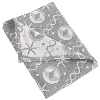 Picture of NTBAY 3 Layer Oversized Muslin Cotton Toddler Blanket, 45x60 Inches Jacquard Reversible Nursery Bed Blanket, Super Soft and Thermal Crib Blanket for All Seasons, Baby Gift, 45"x60", Grey Starfish