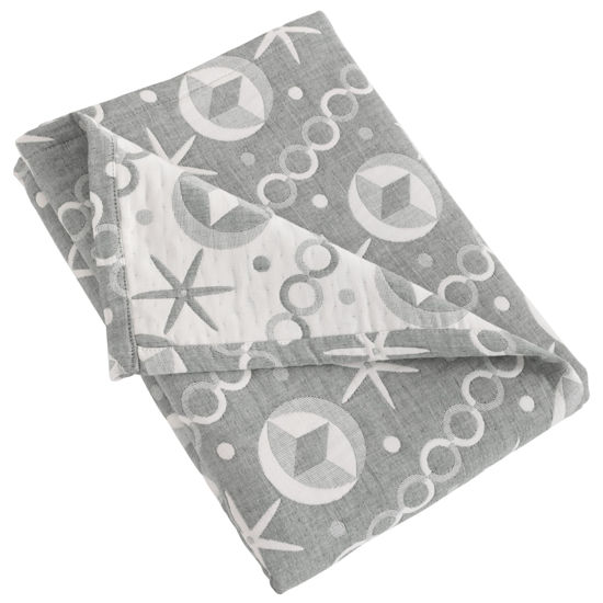 Picture of NTBAY 3 Layer Oversized Muslin Cotton Toddler Blanket, 45x60 Inches Jacquard Reversible Nursery Bed Blanket, Super Soft and Thermal Crib Blanket for All Seasons, Baby Gift, 45"x60", Grey Starfish
