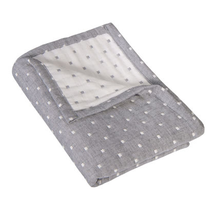 Picture of NTBAY 3 Layer Toddler Blanket, Muslin Cotton Jacquard Bed Blankets, Lightweight Thermal Baby Blanket, Super Soft and Warm Crib Blanket for All Seasons, Decoration Gift, 45"x60", Grey Dot