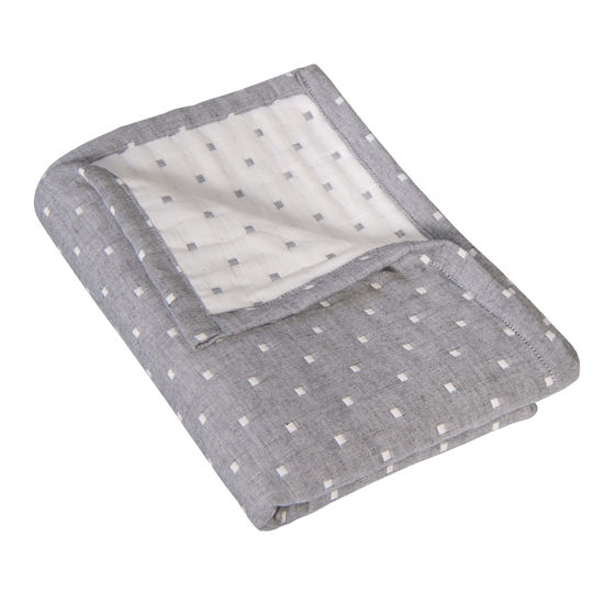 Picture of NTBAY 3 Layer Toddler Blanket, Muslin Cotton Jacquard Bed Blankets, Lightweight Thermal Baby Blanket, Super Soft and Warm Crib Blanket for All Seasons, Decoration Gift, 45"x60", Grey Dot