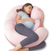 Picture of QUEEN ROSE E Shaped Pregnancy Pillows for Sleeping, Detachable Body Pillow for Pregnant Side Sleeper, Pink Bubble Velvet, 60in