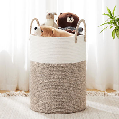 Picture of YOUDENOVA Woven Rope Laundry Hamper Basket, 72L Tall Luandry Basket, Baby Nursery Hamper for Blanket Storage, Clothes Hamper for Laundry in Bedroom-Large-Brown