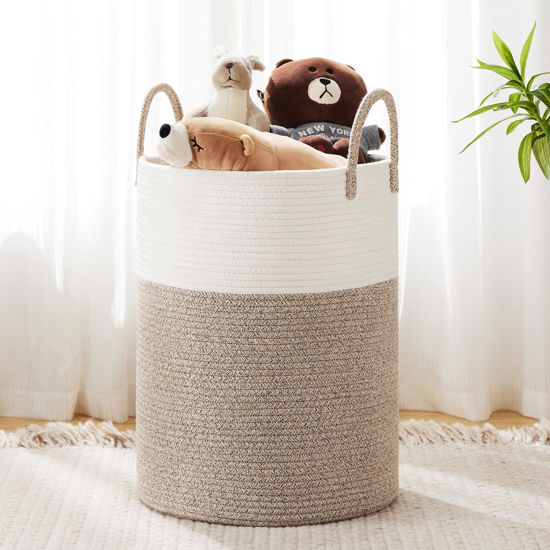 Picture of YOUDENOVA Woven Rope Laundry Hamper Basket, 72L Tall Luandry Basket, Baby Nursery Hamper for Blanket Storage, Clothes Hamper for Laundry in Bedroom-Large-Brown