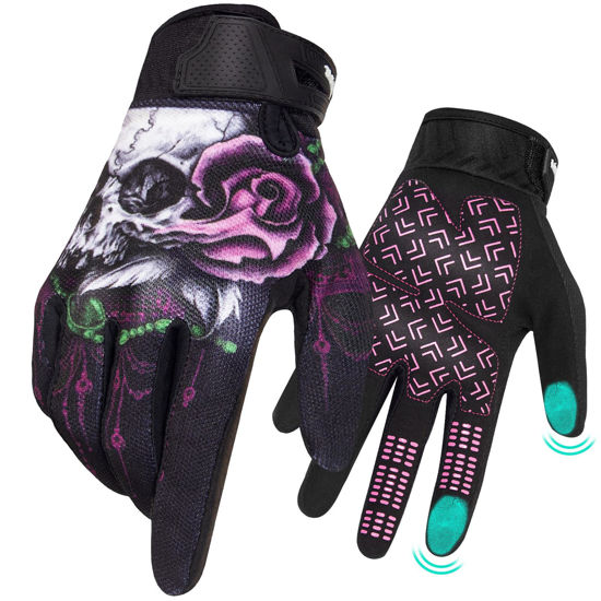 Picture of RIGWARL Motorcycle Gloves for Women Touchscreen, Breathable Pink Riding Gloves Womens Non-Slip, Designed Riding Gloves Motorcycle Womens Full Finger for Mountain Bike Cycling ATV MTB Gloves