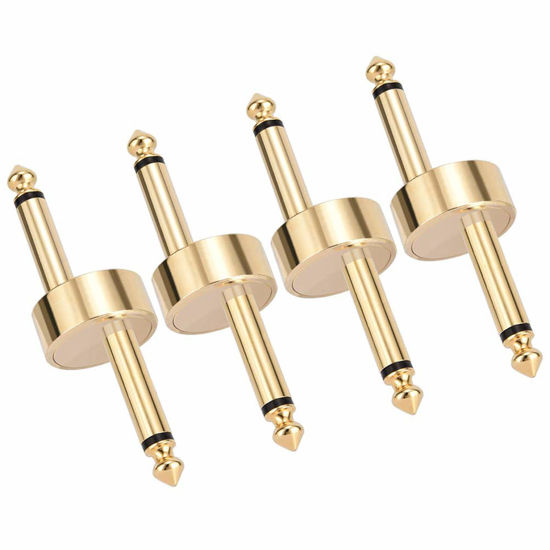 Picture of OTraki 1/4 Inch Guitar Pedal Connector Z Type 6.3mm Pedals Coupler 4 Pack Pedal to Pedal Connector TS Copper Male Connector for Effect Pedalboard Space Saving Gold