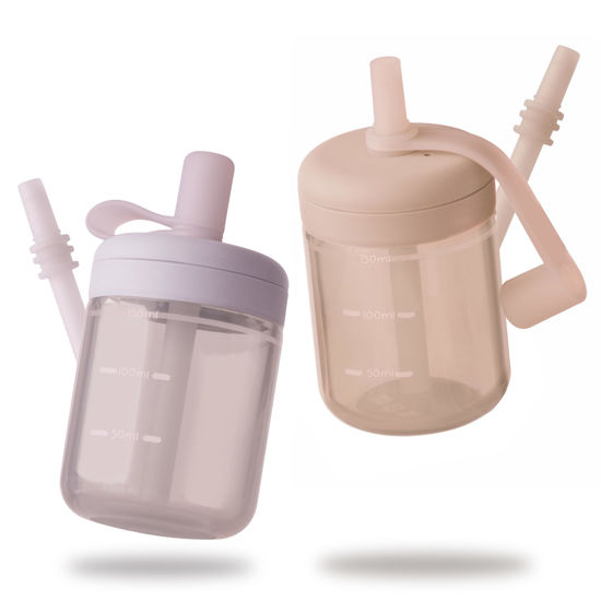 Picture of Moonkie Baby Straw cup | Silicone Toddler Sippy Cup Training Cup with Straw Lid | BPA-Free Drop-Proof Baby Cup | Baby Led Weaning | 6 Months+, 5 oz, 2pack