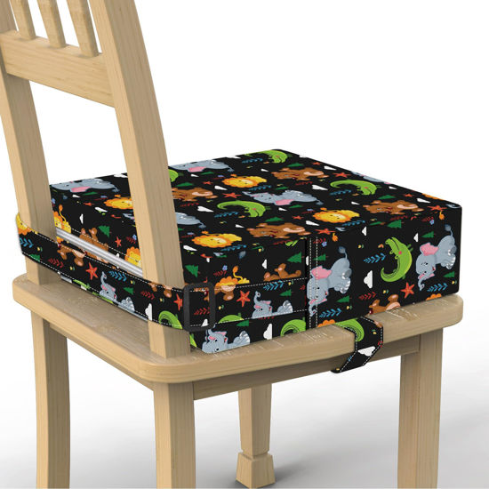 Picture of Toddler Booster Seat for Dining Table, Stronger Support Non-Slip Bottom Double Safe Straps Booster Seat Dining Toddler, Portable Travel Increasing Cushion (Black)