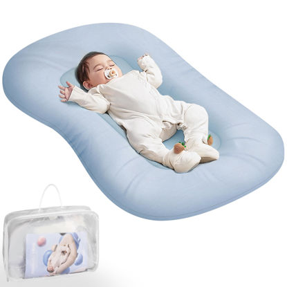 Picture of Baby Lounger - Baby Lounger for Newborn, Infant Lounger for Home and Travel, Soft Cotton, Newborn Babies Essentials Gifts, ZumaBlue