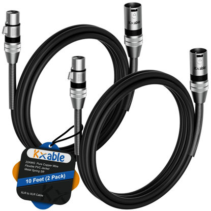 Picture of XLR to XLR Cable (10 Feet, 2 Pack) Multiple Premium XLR Microphone Cables, Heavy Duty 22AWG OFC XLR Male to Female Cord, 3-Pin Shielded Mic Speaker Cable, Zinc Alloy Connectors, Metal Spring SR, Black