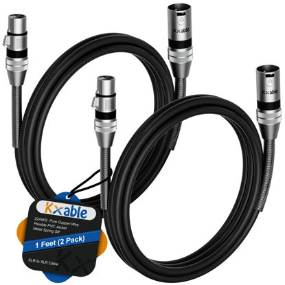 Picture of XLR to XLR Cable (1 Feet, 2 Pack) Multiple Premium XLR Microphone Cables, Heavy Duty 22AWG OFC XLR Male to Female Cord, 3-Pin Shielded Mic Speaker Cable, Zinc Alloy Connectors, Metal Spring SR, Black