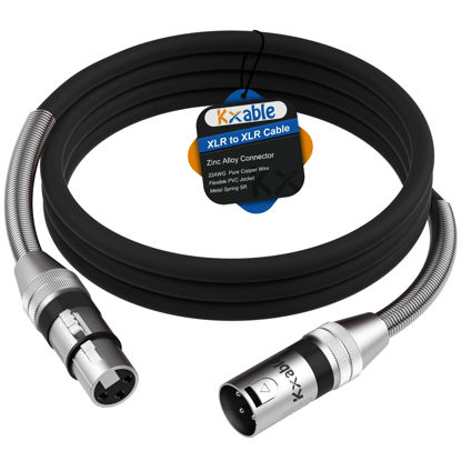 Picture of XLR to XLR Cable 3 Feet, Premium XLR Microphone Cable, Heavy Duty 22AWG OFC XLR Male to Female Cord, 3-Pin Shielded Mic Speaker Cable, Zinc Alloy Connectors, Metal Spring SR, Black