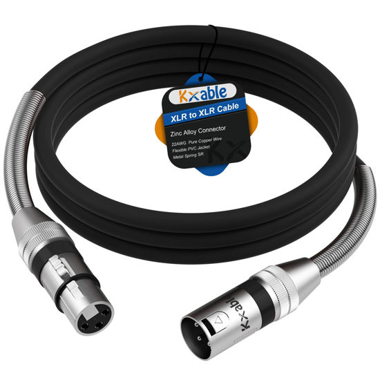 Picture of XLR to XLR Cable 3 Feet, Premium XLR Microphone Cable, Heavy Duty 22AWG OFC XLR Male to Female Cord, 3-Pin Shielded Mic Speaker Cable, Zinc Alloy Connectors, Metal Spring SR, Black