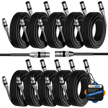 Picture of XLR to XLR Cable (15 Feet, 10 Pack) Multi Premium XLR Microphone Cables, Heavy Duty 22AWG OFC XLR Male to Female Cord, 3-Pin Shielded Mic Speaker Cable, Zinc Alloy Connectors, Metal Spring SR, Black